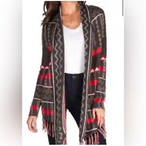 Designer's Closet by Billabong Aztec Tribal Cardigan Sweater Fringe Boho Small
